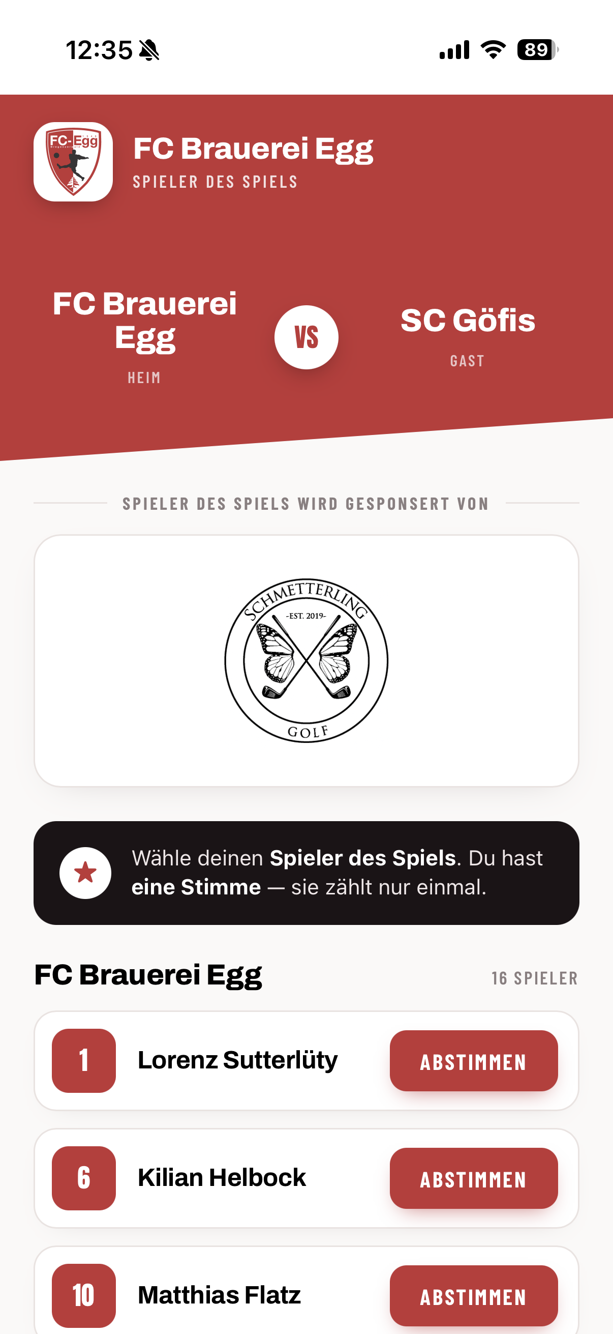 MVP Vote App — Live-Abstimmung Spieler des Spiels